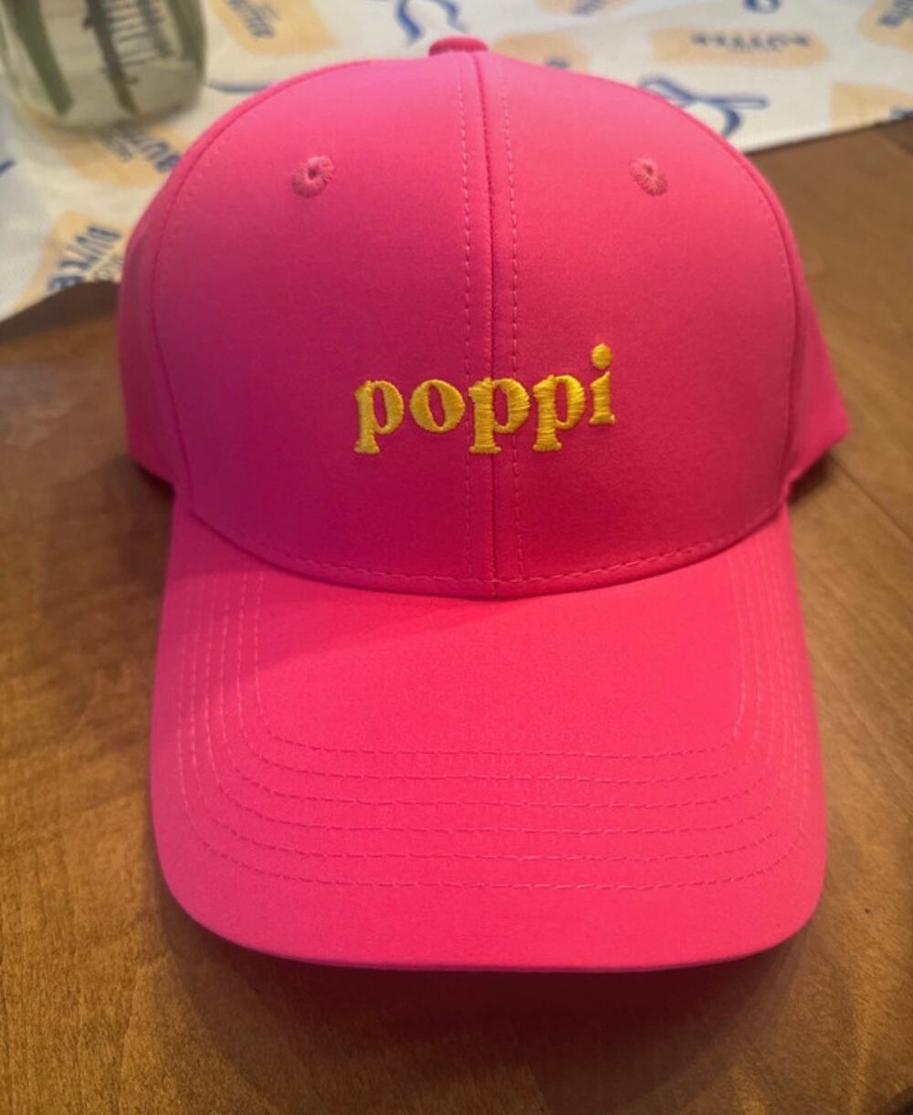 Poppi pink adjustable cap great for cancer awareness month